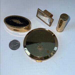 Vintage Max Factor Gold Makeup Compact Set.‎ 2 lipstick sets mirror G4